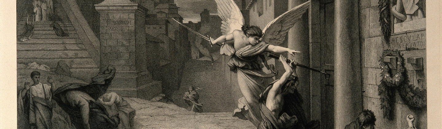 The angel of death striking a door during the plague of Rome